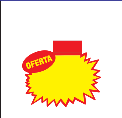 Splash compacto amarelo e vermelho, com chamada Oferta e espaço para preço.