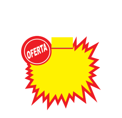 Splash amarelo com selo redondo Oferta e área livre para comunicação.