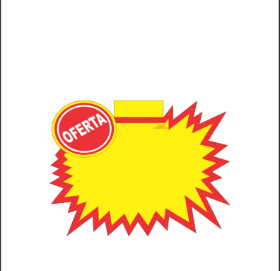 Splash amarelo com contorno vermelho e selo lateral Oferta.