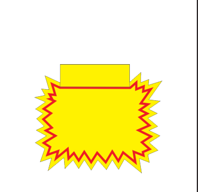 Splash amarelo sem a palavra Oferta, com contorno vermelho e área livre.